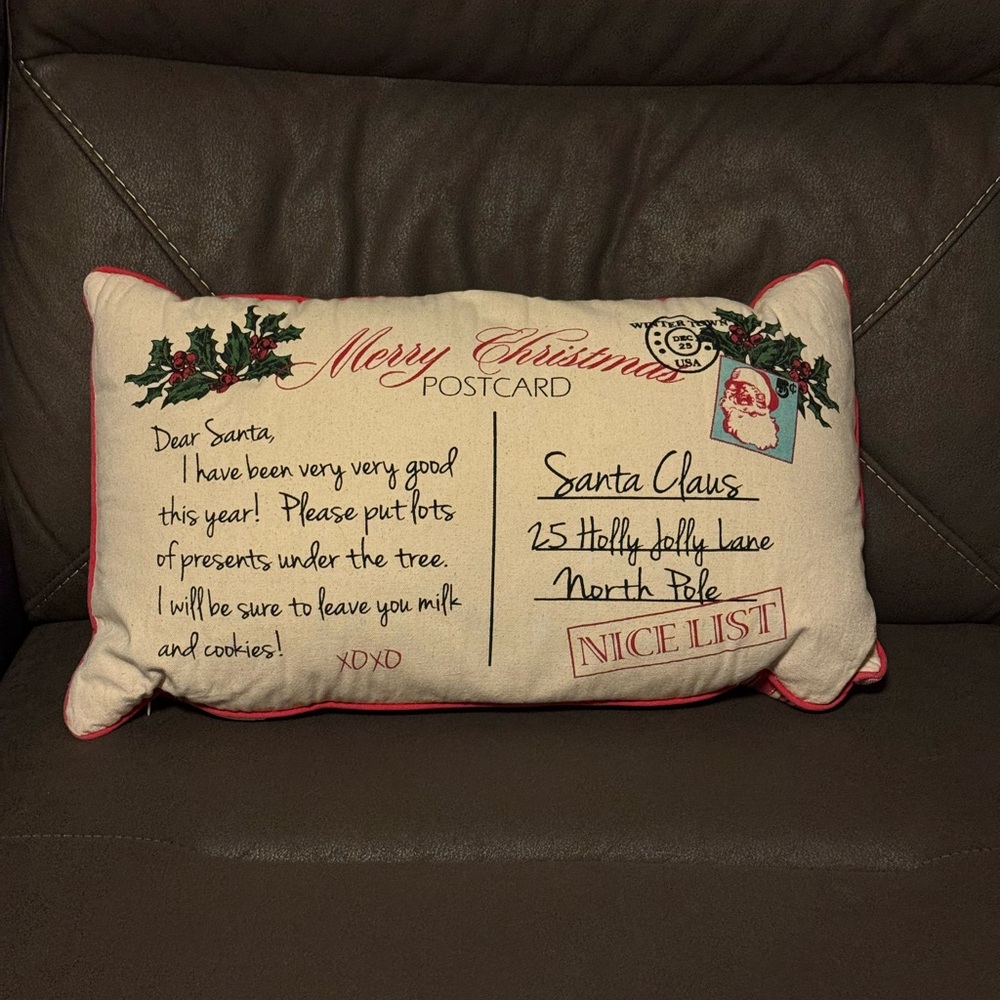 Merry Christmas Postcard Decorative Pillow